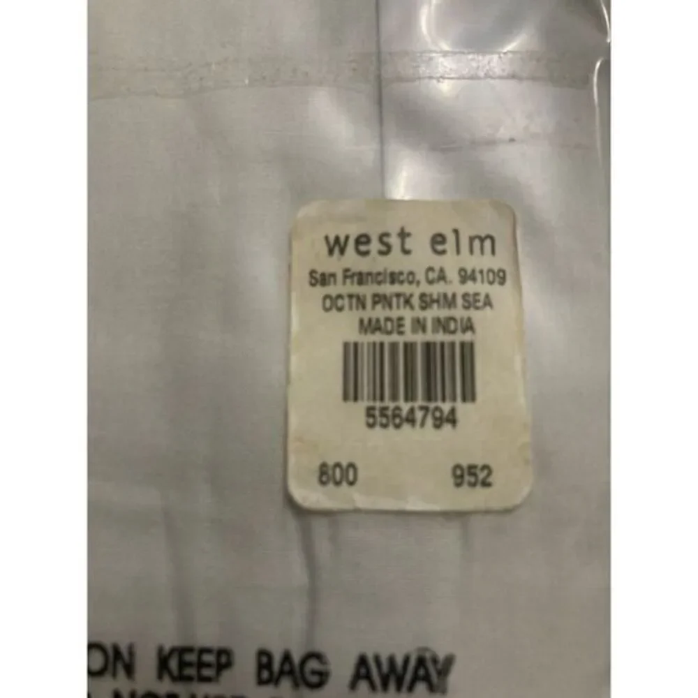West Elm Green Organic Cotton Standard Pillow‎ Sham Sea Light Blue NEW